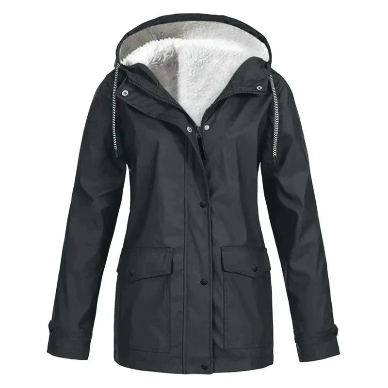 Damen Wasserdichte Jacke mit Kapuze für Outdoor-Aktivitäten-Schwarz-S-Luzern Mode