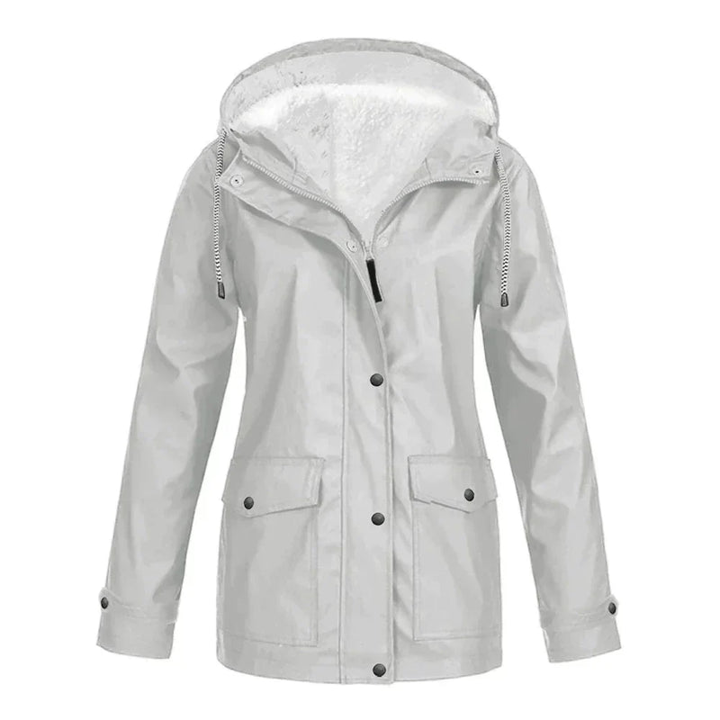 Damen Wasserdichte Jacke mit Kapuze für Outdoor-Aktivitäten-Silber-S-Luzern Mode