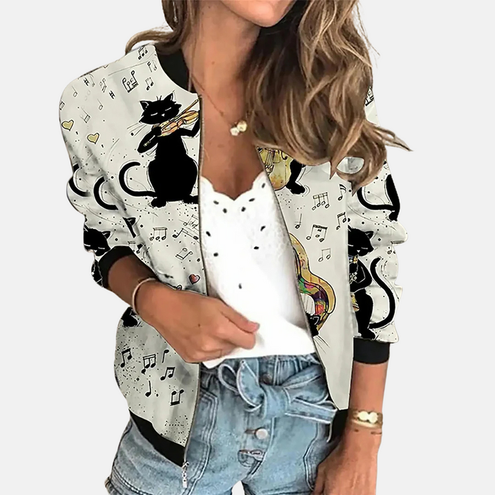 Damen Bomberjacke | Mit Print | Retro | Reißverschluss | Regular Fit-F-XS-Luzern Mode