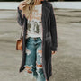 Damen Mantel | Samtstoff | Einfarbig | Lang | Offen Stil | Locker-Grau-S-Luzern Mode