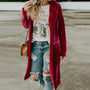 Damen Mantel | Samtstoff | Einfarbig | Lang | Offen Stil | Locker-Rot-S-Luzern Mode