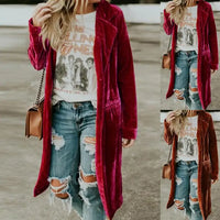 Damen Mantel | Samtstoff | Einfarbig | Lang | Offen Stil | Locker-Luzern Mode