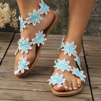 Blumensandalen Damen – Bequeme Sommerschuhe mit Blumenmuster-Blau-35-Luzern Mode