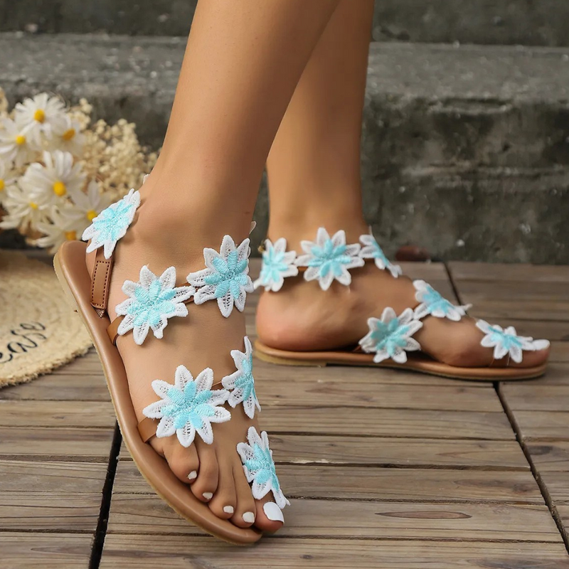 Blumensandalen Damen – Bequeme Sommerschuhe mit Blumenmuster-Luzern Mode