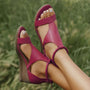 Bequeme Damen Keilsandalen mit Knöchelriemen und Absatz-Rot-36-Luzern Mode