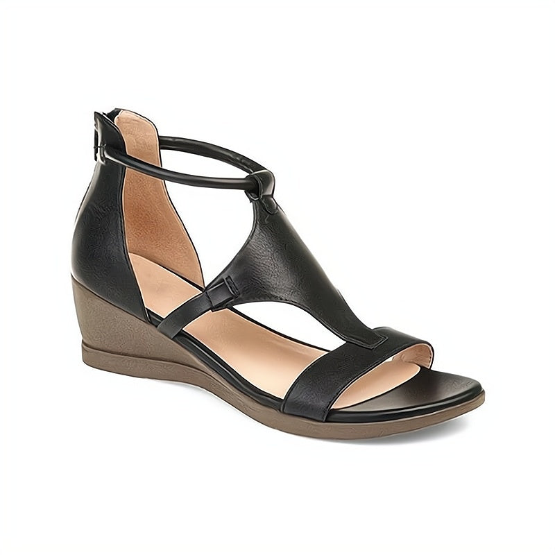 Bequeme Damen Keilsandalen mit Knöchelriemen und Absatz-Luzern Mode