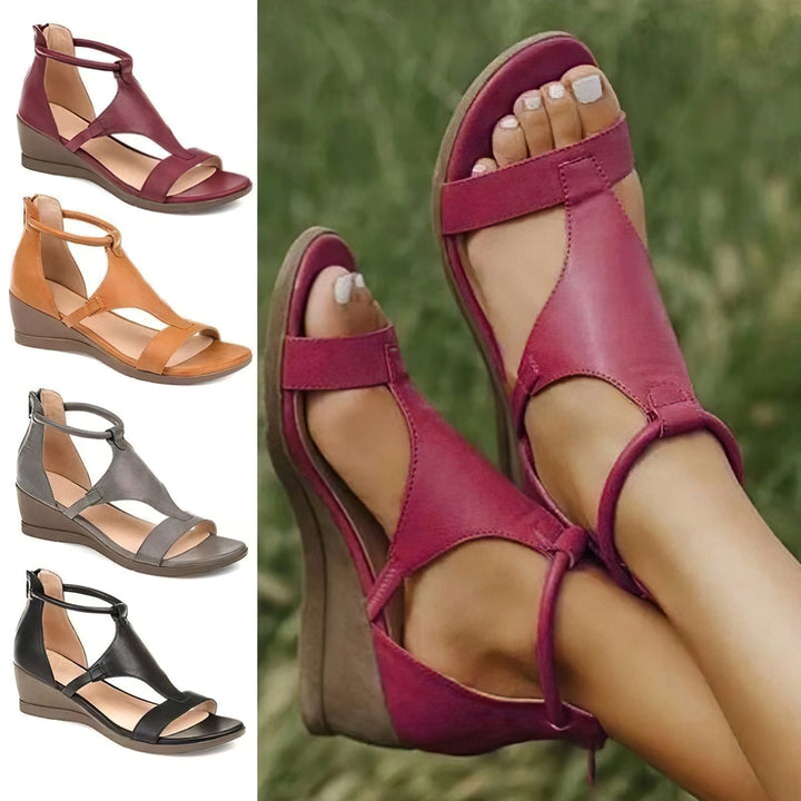 Bequeme Damen Keilsandalen mit Knöchelriemen und Absatz-Luzern Mode