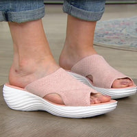 Damen Strick-Sandalen mit Keilabsatz für Sommermode-Rosa-35-Luzern Mode