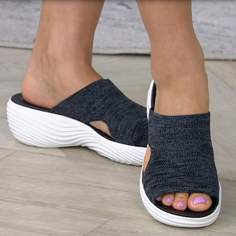 Damen Strick-Sandalen mit Keilabsatz für Sommermode-Luzern Mode