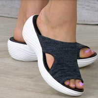 Damen Strick-Sandalen mit Keilabsatz für Sommermode-Schwarz-35-Luzern Mode