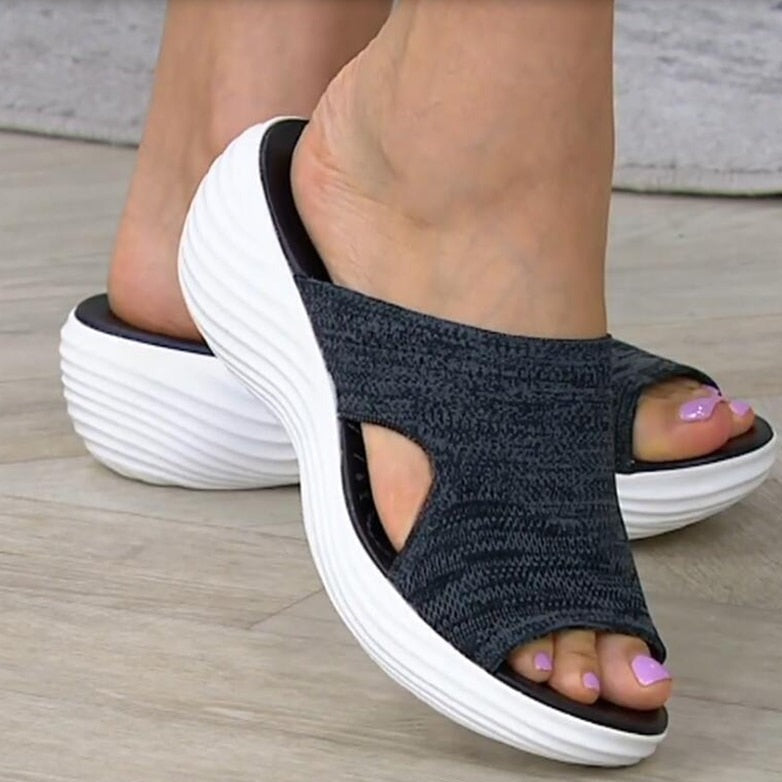 Damen Strick-Sandalen mit Keilabsatz für Sommermode-Schwarz-35-Luzern Mode