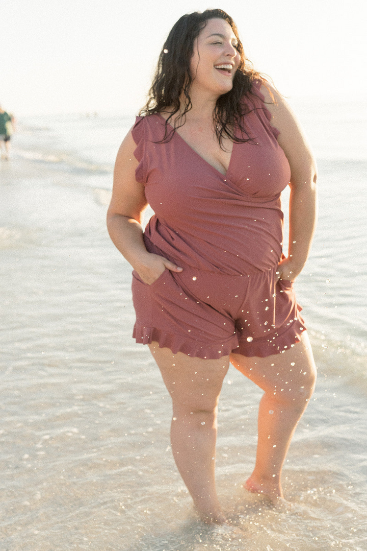 Schwimm-Overall Damen | Integrierter BH | Figurformend | Strand | Badeanzug-Rot-XS-Luzern Mode