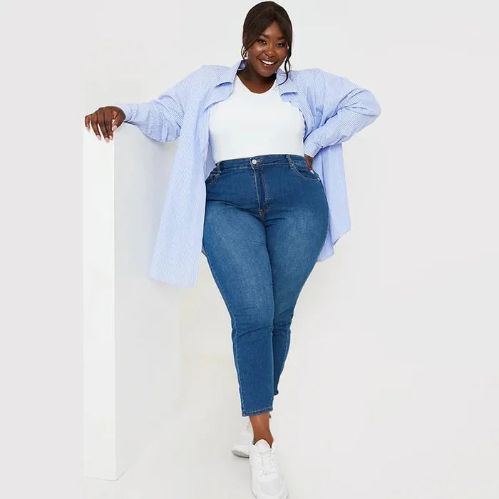 Damen High-Waist Jeans mit Stretch für bequemen Sitz-Hellblau-S-Luzern Mode