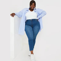Damen High-Waist Jeans mit Stretch für bequemen Sitz-Hellblau-S-Luzern Mode