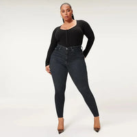 Damen High-Waist Jeans mit Stretch für bequemen Sitz-Schwarz-S-Luzern Mode