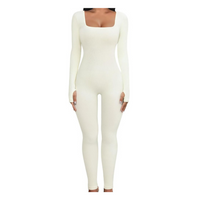 Damen Shapewear Jumpsuit mit langen Ärmeln für Alltag-Beige-S-Luzern Mode