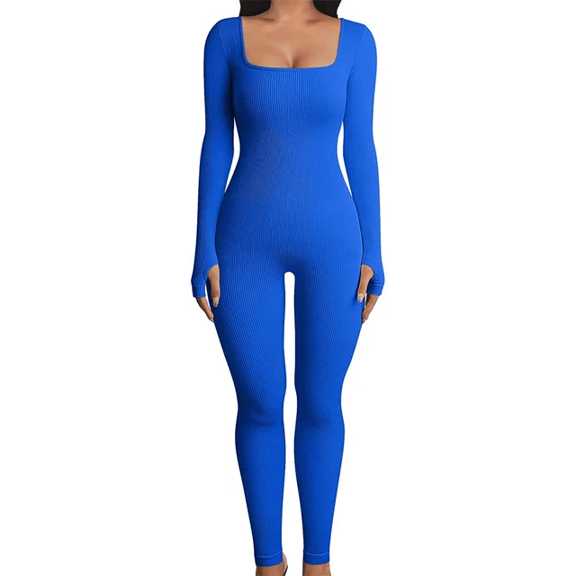 Damen Shapewear Jumpsuit mit langen Ärmeln für Alltag-Blau-S-Luzern Mode
