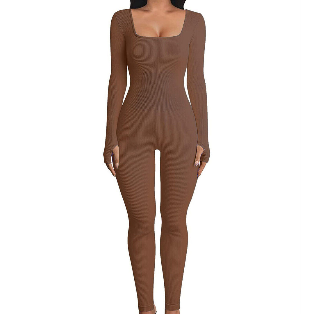 Damen Shapewear Jumpsuit mit langen Ärmeln für Alltag-Braun-S-Luzern Mode