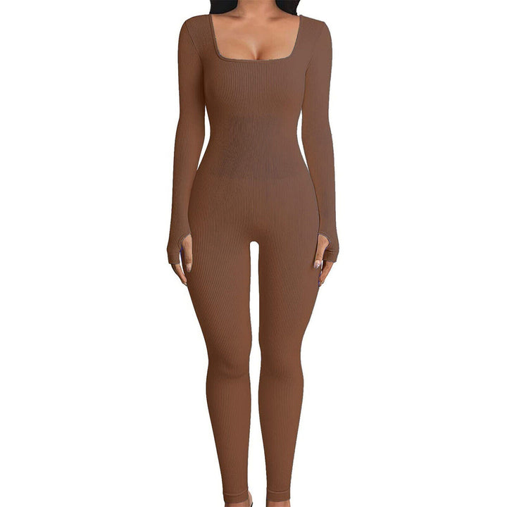 Damen Shapewear Jumpsuit mit langen Ärmeln für Alltag-Braun-S-Luzern Mode