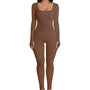 Damen Shapewear Jumpsuit mit langen Ärmeln für Alltag-Braun-S-Luzern Mode