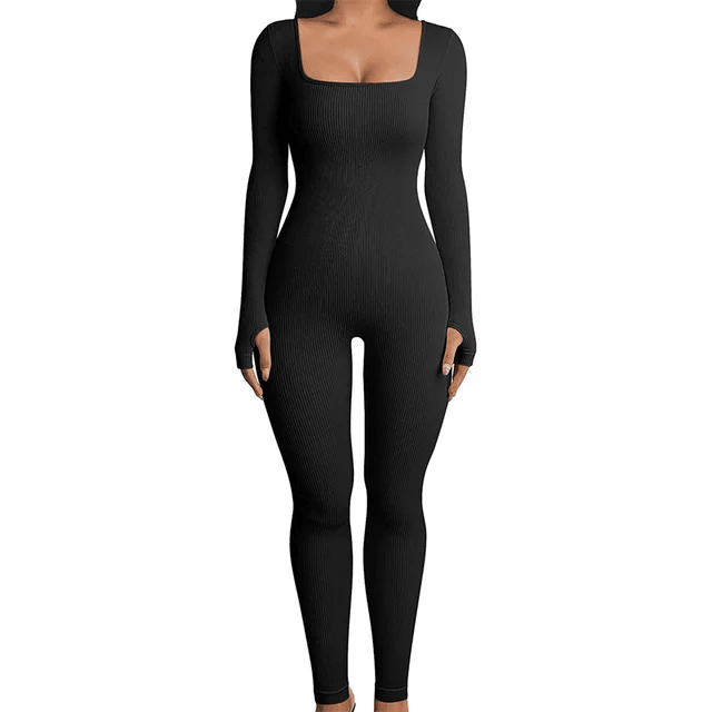 Damen Shapewear Jumpsuit mit langen Ärmeln für Alltag-Schwarz-S-Luzern Mode