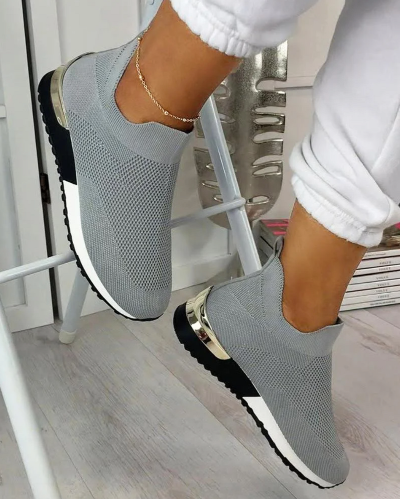 Damen Elastische Slip-On Sneakers für Alltag und Sport-Grau-35-Luzern Mode