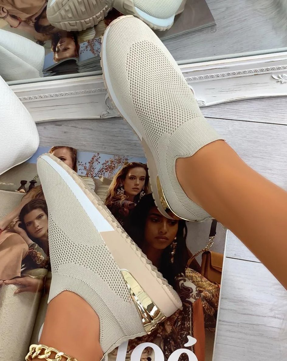 Damen Elastische Slip-On Sneakers für Alltag und Sport-Khaki-35-Luzern Mode