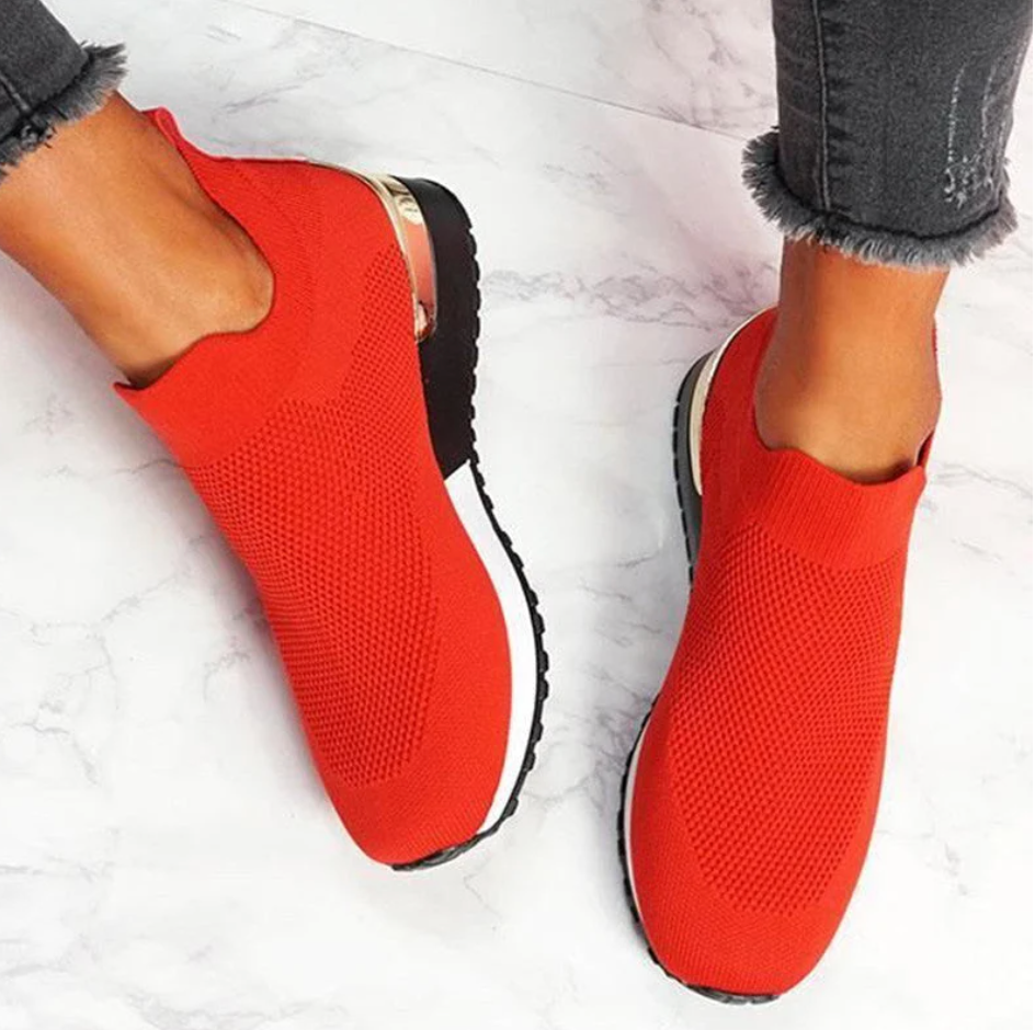 Damen Elastische Slip-On Sneakers für Alltag und Sport-Rot-35-Luzern Mode