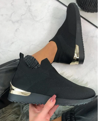 Damen Elastische Slip-On Sneakers für Alltag und Sport-Schwarz-35-Luzern Mode
