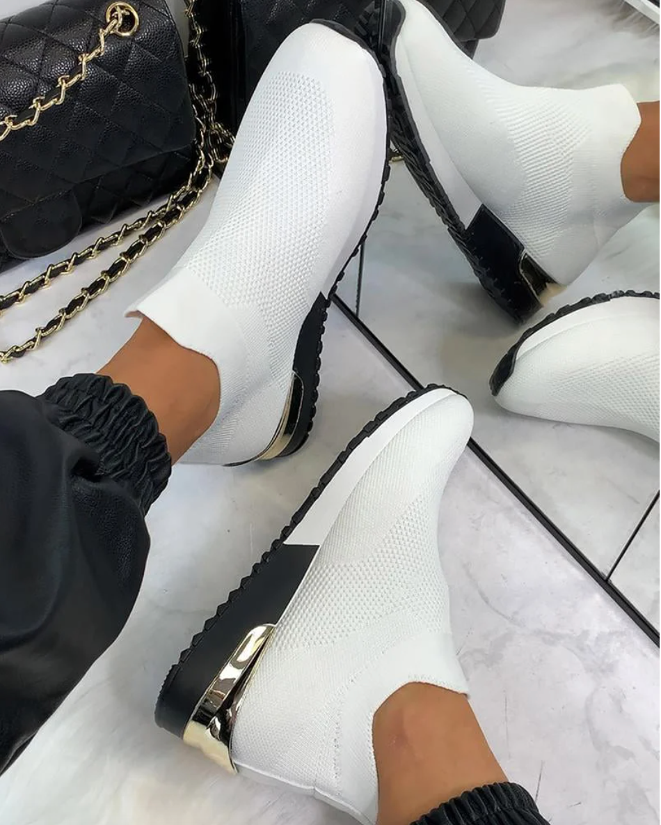Damen Elastische Slip-On Sneakers für Alltag und Sport-Weiß-35-Luzern Mode