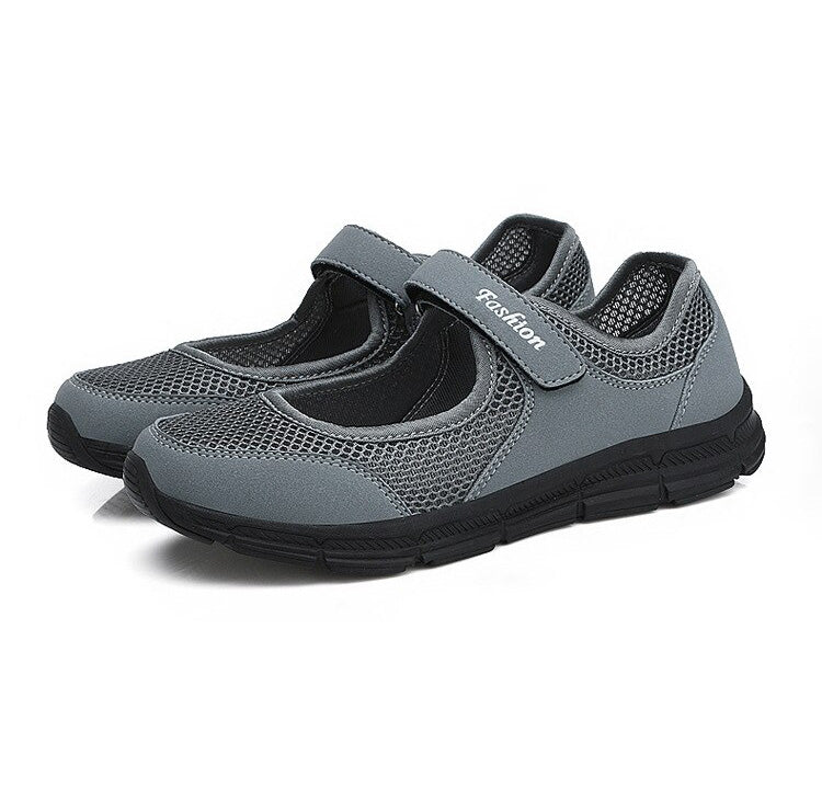 Damen Mesh Sneakers mit Klettverschluss für Komfort-Dunkelgrau-35-Luzern Mode