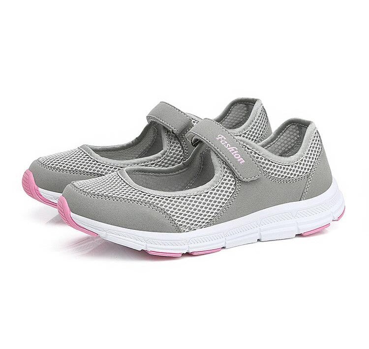 Damen Mesh Sneakers mit Klettverschluss für Komfort-Hellgrau-35-Luzern Mode