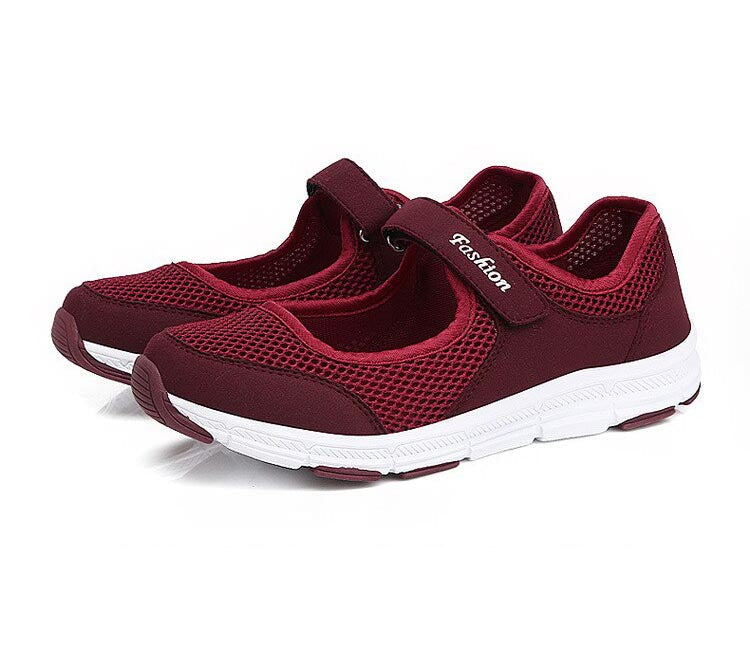 Damen Mesh Sneakers mit Klettverschluss für Komfort-Rot-35-Luzern Mode