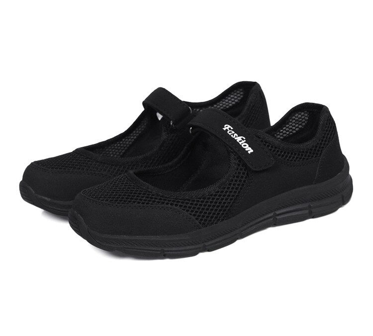 Damen Mesh Sneakers mit Klettverschluss für Komfort-Schwarz-35-Luzern Mode