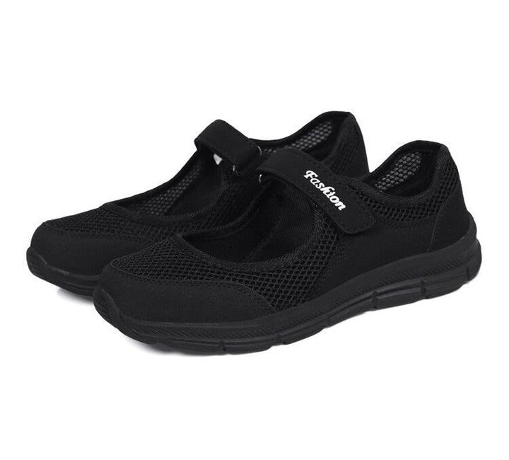 Damen Mesh Sneakers mit Klettverschluss für Komfort-Schwarz-35-Luzern Mode