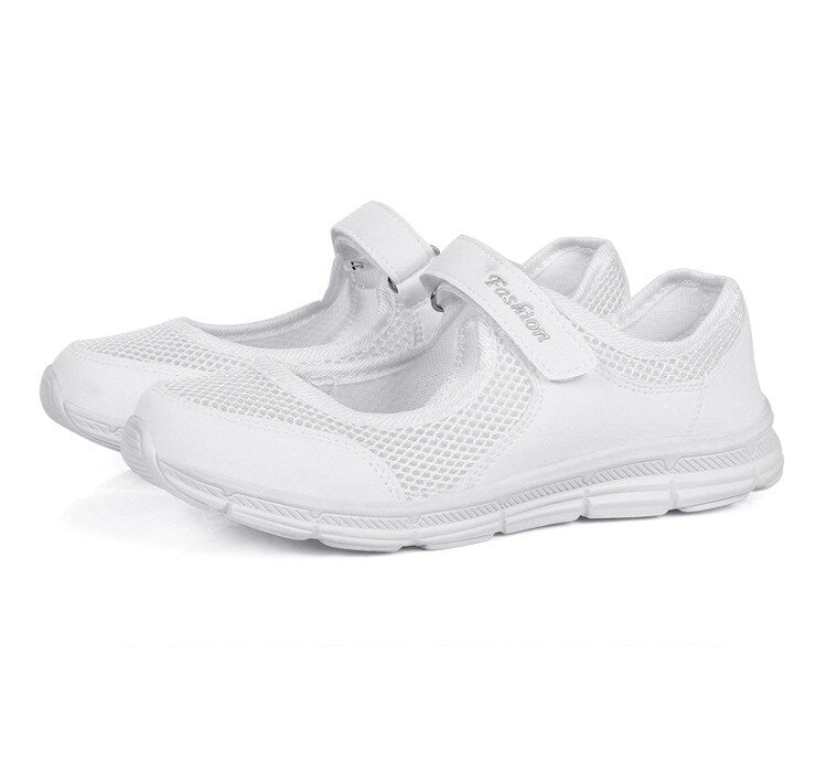 Damen Mesh Sneakers mit Klettverschluss für Komfort-Weiß-35-Luzern Mode