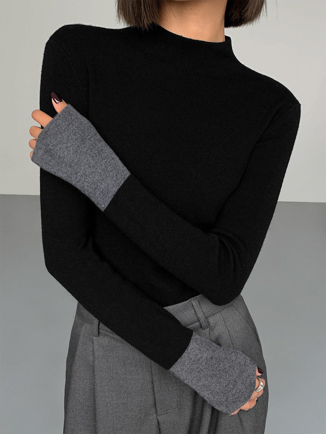 Damen Rollkragenpullover mit langen Ärmeln für Herbst/Winter-Schwarz-XS-Luzern Mode