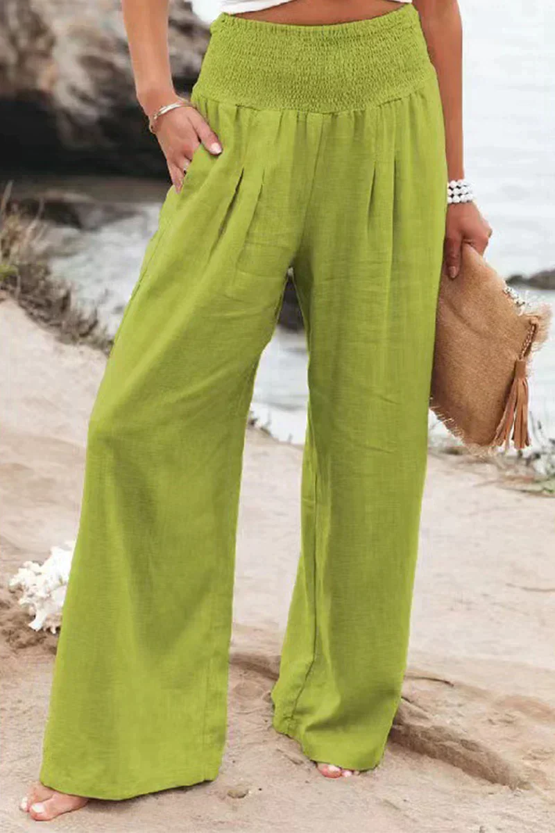 Damen Leinenhose Sommer | Luftig | Lockere Passform | Atmungsaktiv | Trendy | Leicht-Grün-S-Luzern Mode