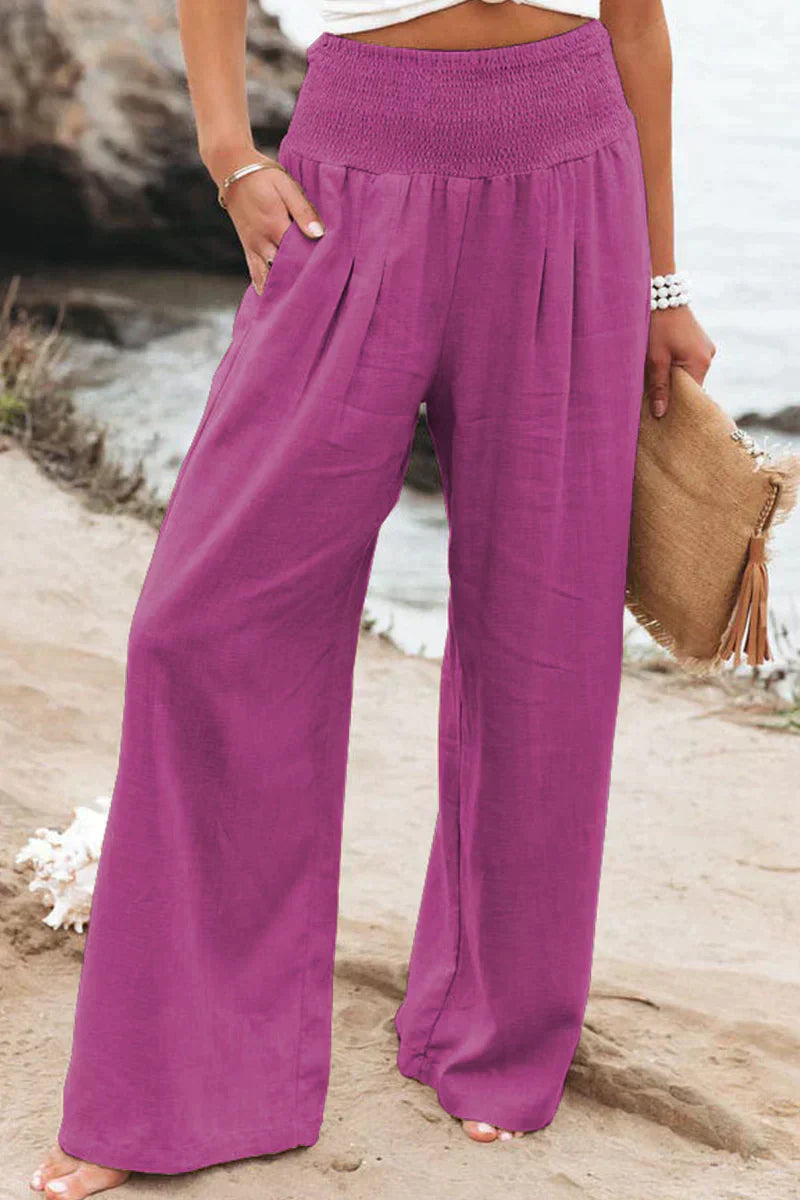Damen Leinenhose Sommer | Luftig | Lockere Passform | Atmungsaktiv | Trendy | Leicht-Rosa-S-Luzern Mode