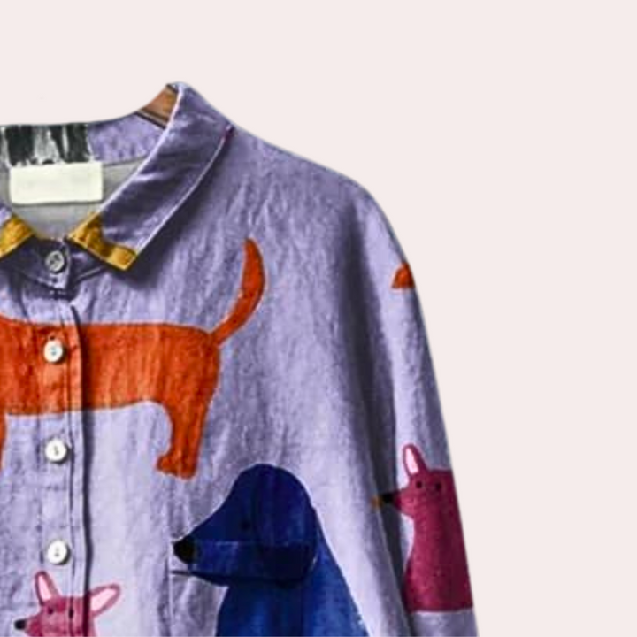 Damenbluse mit Hundemuster - Modische Freizeitkleidung-Luzern Mode