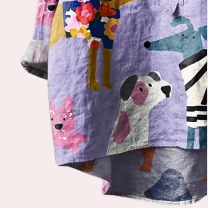Damenbluse mit Hundemuster - Modische Freizeitkleidung-Luzern Mode