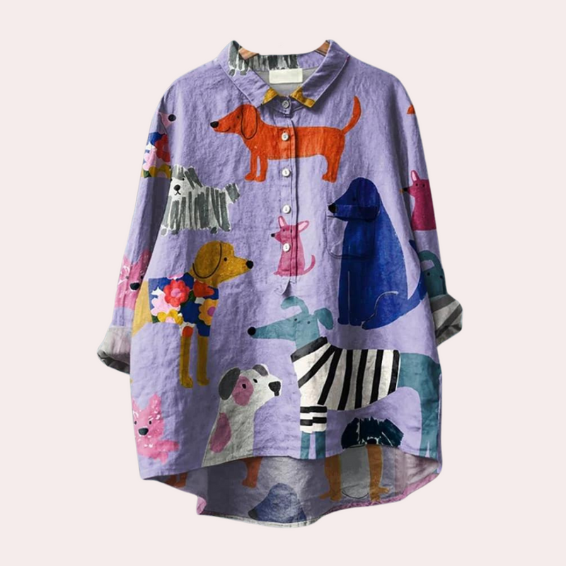 Damenbluse mit Hundemuster - Modische Freizeitkleidung-XS-Luzern Mode