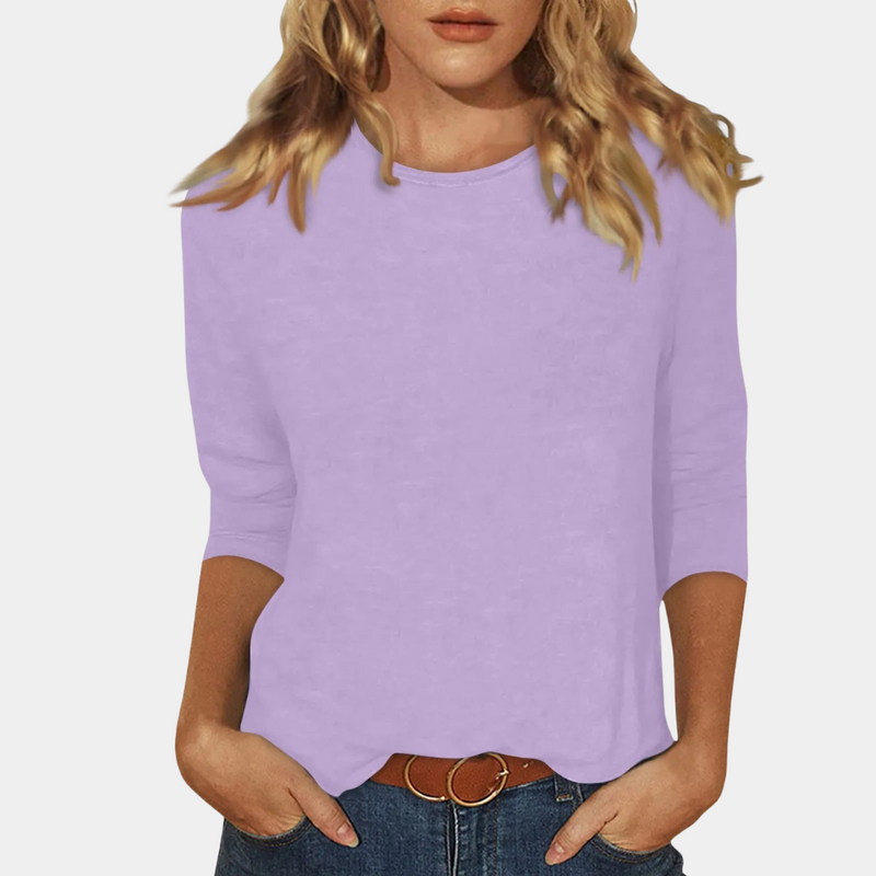 Damen Langarmshirt aus Baumwolle – Bequemes Basic Top-Lila-S-Luzern Mode