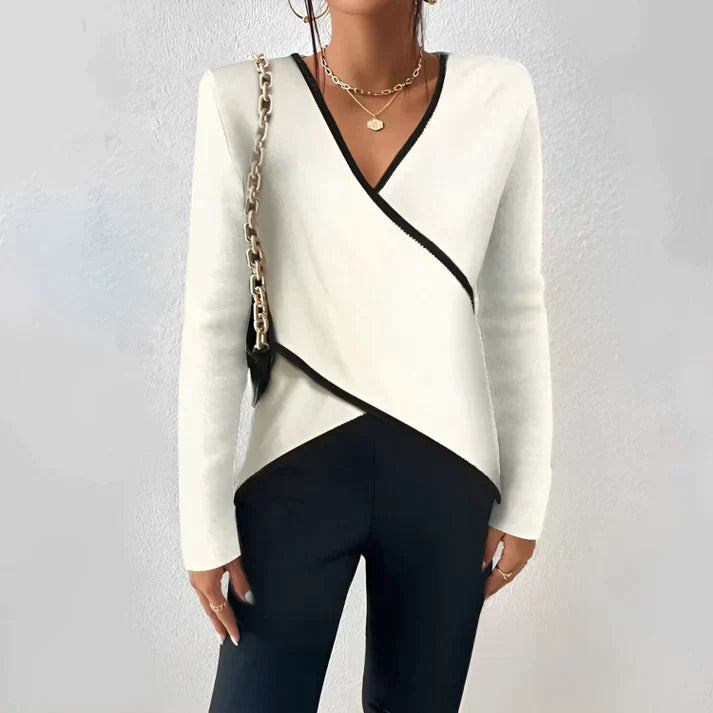 Damen Wickelbluse mit V-Ausschnitt und Ketten-Detail-S-Luzern Mode