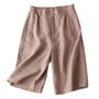 Shorts Damen | Leinen-Baumwolle | knielang | locker geschnitten | atmungsaktiv-Khaki-S-Luzern Mode