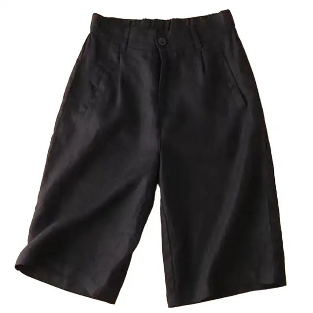 Shorts Damen | Leinen-Baumwolle | knielang | locker geschnitten | atmungsaktiv-Schwarz-S-Luzern Mode