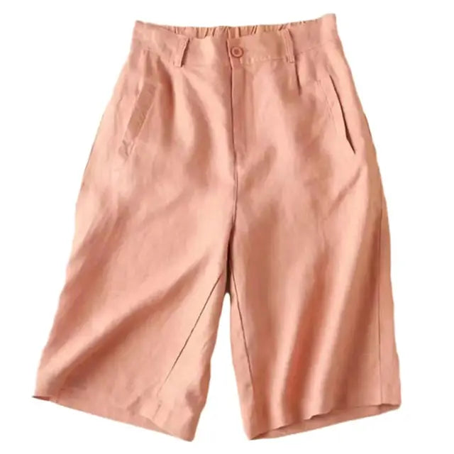 Shorts Damen | Leinen-Baumwolle | knielang | locker geschnitten | atmungsaktiv-Steinrot-S-Luzern Mode