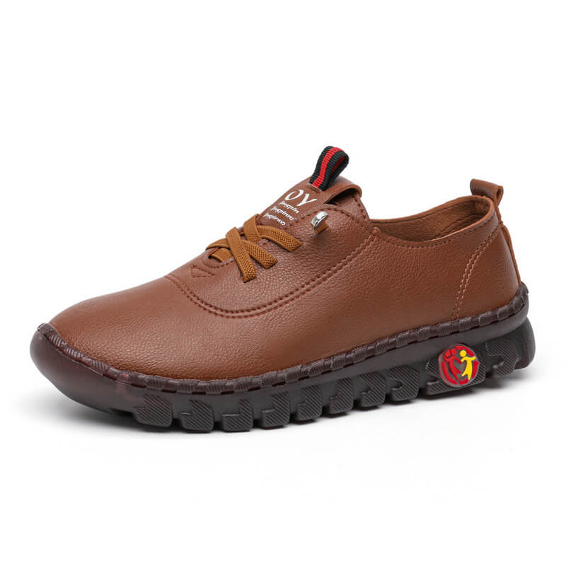Damen Leder Halbschuhe mit Rutschfester Sohle und Schnürung-Braun-35-Luzern Mode