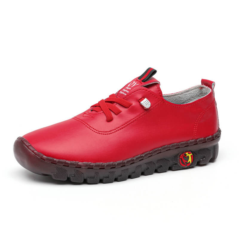 Damen Leder Halbschuhe mit Rutschfester Sohle und Schnürung-Rot-35-Luzern Mode