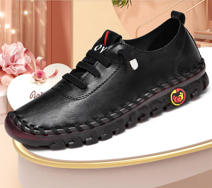 Damen Leder Halbschuhe mit Rutschfester Sohle und Schnürung-Luzern Mode